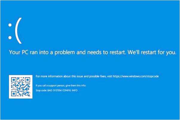 Bad system config info windows 10 как исправить через командную строку